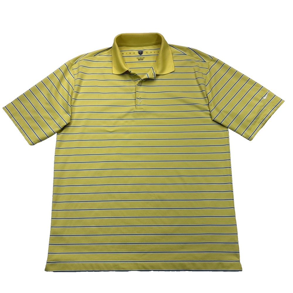 Nike Golf Fit Dry Polo Shirt Mens Medium Yellow Striped Short Sleeve Preppy